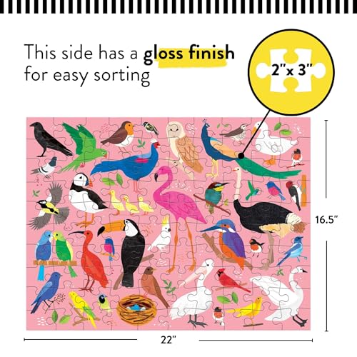 Mudpuppy Bugs and Birds Double-Sided Puzzle, 100 Pieces, 22” x 16.5” – Perfect Family Puzzle for Ages 6+ - Colorful Illustrations of Birds on One Side and Bugs on the Other, Multicolor (0735363749) - style: Bugs & Birds