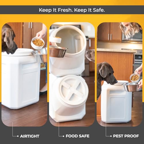 Vittles Vault Traditional Pet Food Storage Container For Dog Kibbles/Bird Seed/Oatmeal/Rice/Flour/Cereal, BPA Free Plastic, Sealed Airtight For Cat Food, Up To 80 lb, Made in USA, With Scoop, Gray - size: 80 Pounds