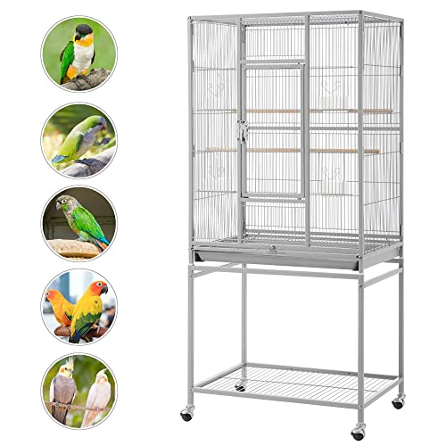 Topeakmart 53.5inch Height Large Bird Cage Extral Space Parrot Cage with Wooden Perch & Stand for Conures Parakeets Budgies, Light Gray - color: light gray