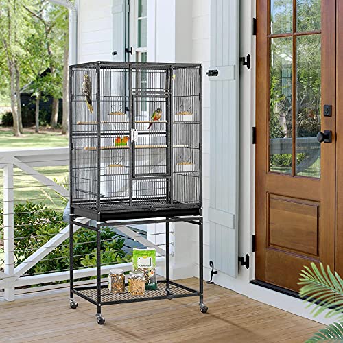 Yaheetech 54-inch Wrought Iron Standing Large Parrot Parakeet Flight Bird Cage for Small Parrot Sun Parakeet Green Cheek Conure Lovebird Budgie Finch Canary Bird Cage with Stand - color: Hammertone Black