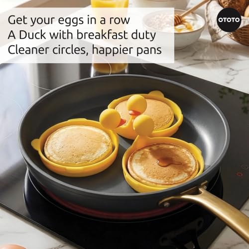 OTOTO Egg Rings 3 Pack - Silicone Egg Separators with Duck Holders, Egg Circle Mold Set, Egg Ring for Sandwiches, Pancake Molds & Fried Eggs, Unique Kitchen Gadgets, Fun Gifts (Sunny Side Duck) - color: Yellow