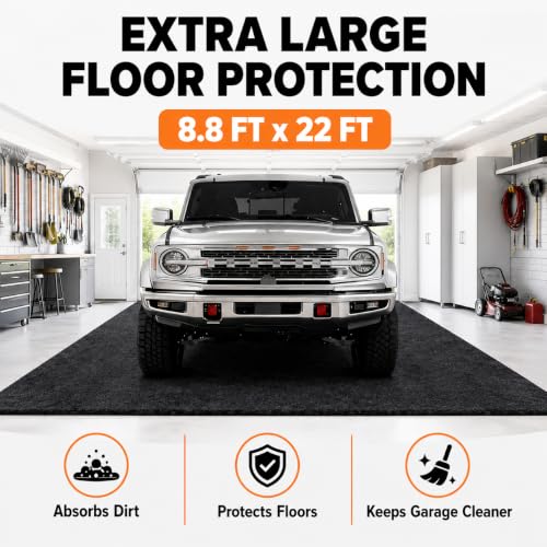8.8 x 22 FT Garage Floor Mat, Waterproof Non Slip Parking Rug | Extra Large Garage Carpet Rug with Waterproof and Non-Slip Backing, for Driveway, Basement and Garage Floor