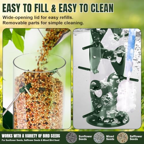 Metal Bird Feeder- 6 Port Tube Feeder for Outdoors with Metal Lid, Easy Fill & Clean, Weather Resistant, 13 Inch