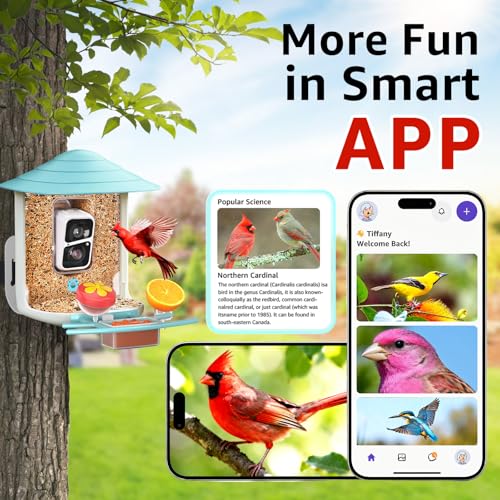 birdsnap® TUC Bird Feeder with Camera Solar Powered 2K Video with 32GB Card | AI Bird Species Identification, Squirrel-Proof, IP65 Waterproof, Outdoor Wireless, 2.4G WiFi, Gift for Mom Dad Bird Lovers - color: Light Blue