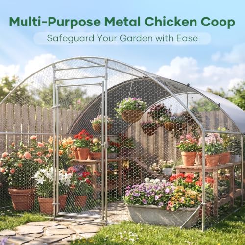 Large Chicken Coop for 10-20 Chickens Tri-Support Walk-in Chicken Pen Metal Chicken Fence Large Chicken Run for Yard with Cover Chicken Coops with Run House for Laying Hens Dome Roof 13x9.2x6.5 ft - size: 156.0"L x 110.4"W x 78.0"H