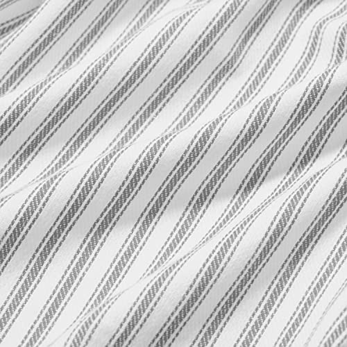 Alloy Gray and White Ticking Stripe Hanging Kitchen Dish Hand Towel Cotton with Button Accent, Set of 2 - color: Alloy Gray