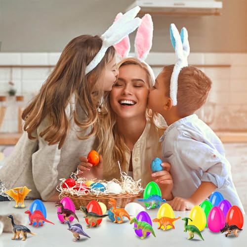 24Pcs Easter Eggs with Dinosaurs Inside, Easter Basket Stuffers Easter Party Favors for Kids, Filled Easter Eggs for Easter Hunt, Classroom Prize Supplies