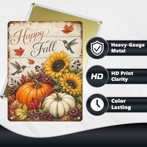 Happy Fall Hummingbird Sunflower Pumpkin Tin Sign Vintage Autumn Wall Decor for Kitchen Dining Room Living Room Porch Entryway and Farmhouse Home Decor 16 * 12In - color: Vintage Thanksgiving Tin Sign 15, size: 30X40cm(12*16in)