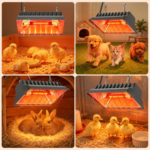 OUTON Heat Lamp for Chicks, Chicken Coop Heating 2-Level Economy Switch | Silver, 118mm Carbon Fibre Tube, 3-Level Heat Control, IPX4 Splash Protection, 8000+ Hours Lifespan, Even Heat Coverage