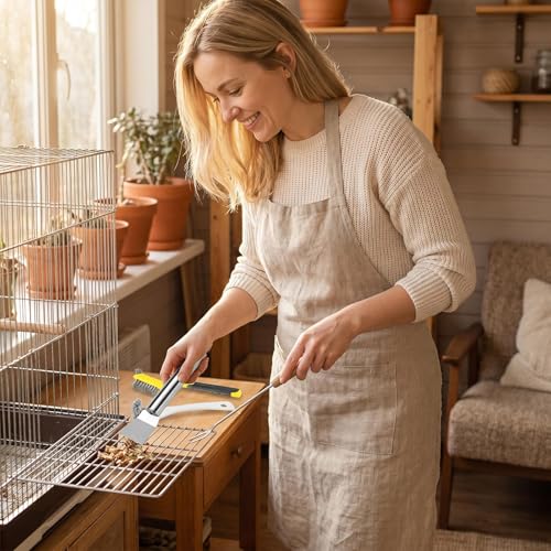 4Pcs Bird Cage Cleaner Brush Kit,Birdcage Cleaning Brush with Long Handle,Bird Cage Accessories Stainless Steel Poop Remover Shovel Fork Cleaner for Small Animal Cages - color: Set A