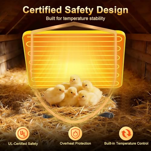 Brooder Plate for Chicks, 50–158℉ Chick Heat Plate with Smart Thermostat, UL Certified Radiant Heating Panel Brooder Heater, 180° Adjustable Angle & Hanging Design for Poultry Brooding & Chicken Coop