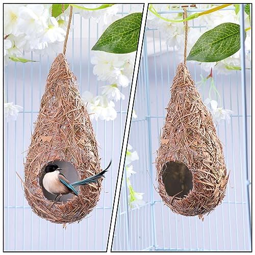 POPETPOP 4 Pcs Artificial Bird Nest Hanging Straw Bird House Grass-Woven Nest for Patio Garden Indoor Outdoor Decoration 9.05 X 2.75 X 3.14 in for Lovers