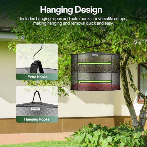 VIVOSUN 2-Layer Mesh Drying Rack Hanging Design with Green Zippers for Dehydrating, Indoor and Outdoor Pruning Shears Included (Pack of 2) - size: 2 Layer (Pack of 2), style: 1 Pack