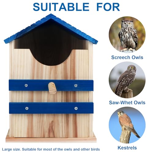 Screech Owl House, Large Handmade Wooden Owl Boxes for Outside with Mounting Screws, 14" x 10" x 10" Easy Assembly Required Nesting Box for Outdoors, Cozy House for Lovely Birds