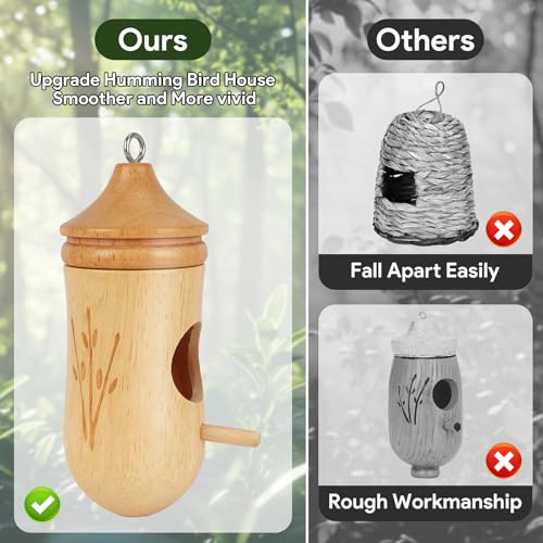 Hummingbird House, Small Hummingbird Houses for Outside | Wooden Bird House with Bow, String, Cute Gardening Gifts Home Decoration - color: Style-1, size: 3 Pack