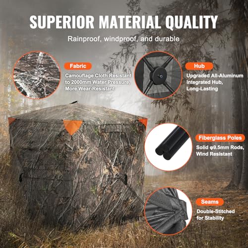 VEVOR Hunting Blind，See Through Ground Blinds with Carrying Bag, 360 Degree Portable Camouflage Tent，Durable Concealed Shelter with Silent Side Door and Window, for Turkey and Deer - size: 2-3 Person（270°See Through ）