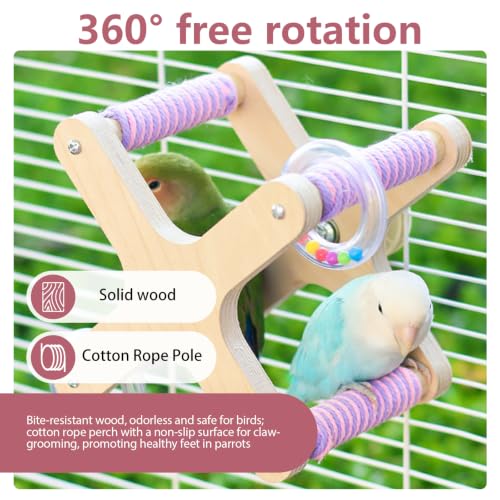 Rotating Bird Toy,Parakeet Cage Accessories (Cross-Shape) | Wooden Stand Bird Perch Cross Shaped Spinning Windmill-Interactive Toy - color: Cross-Shape