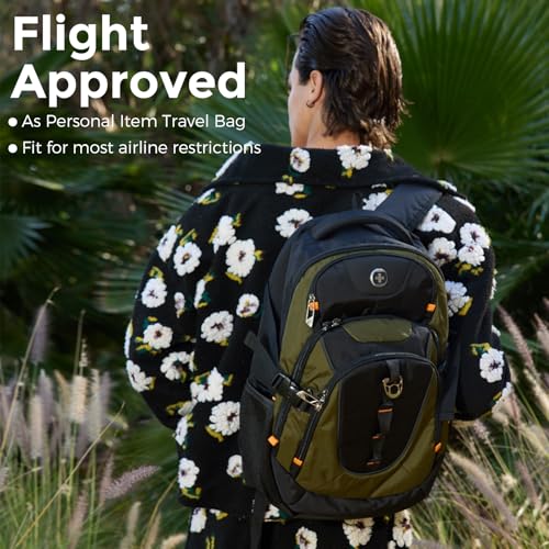 Swissdigital Design Laptop Backpack with USB Charging Port, Travel Backpack Fits 15.6 inches Computer, 31L College School Backpack for Men, Olive/Black | SD803-26 - color: Olive/Black