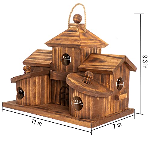 COLEBA Bird Houses for Outside,Outdoor 5 Hole Bird House Room for 5 Bird Families Bluebird Finch Cardinals Hanging Birdhouse for Garden