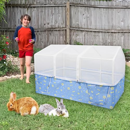 Rabbit Cage, 48" x 24" Large Pet Playpen Enclosure for Small Animal- Guinea Pig, Hamster, Bunny, Puppy, PVC Frame Chicken Coop with Waterproof Tarp & Mesh Cover Indoor Outdoor