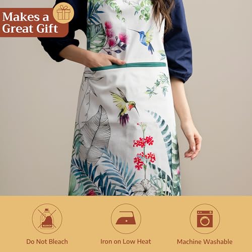 Maison d' Hermine Aprons for women with Pocket 100% Cotton (27.50"x31.50") | Adjustable Neck Strap & long ties Apron Men Chef Wedding Cooking Gardening Server Maid - color: 005 - Tropiques