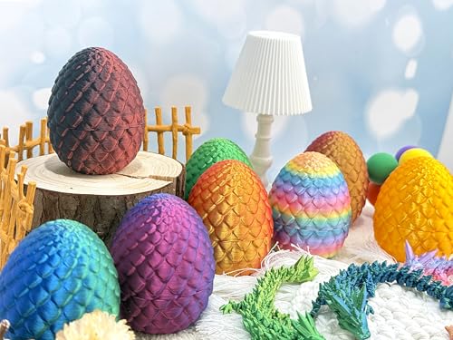 12PCS 3D Printed Dragon Eggs with Articulated Crystal Dragons Inside | Mystery Egg Surprises, Flexible dragons, Easter Basket Stuffers, Party Favors, Classroom Rewards, Gifts, Random Colors - color: Rainbow Dragon Eggs