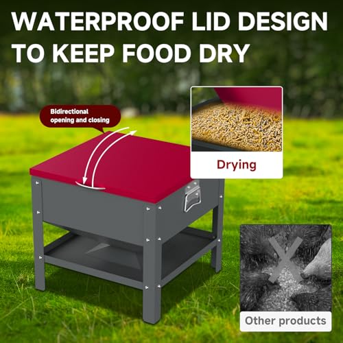 Automatic Chicken and Duck Feeder, 80 LBS Capacity Metal Chicken Feeder, Weatherproof Outdoor Gravity Feeding Barrel, No-Waste Feeder for Backyard Flock (Red) - color: Red