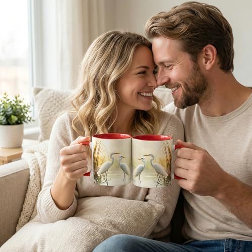 White Egret Wetland Coffee Mug, Elegant Water Bird Mug, Serene Marsh Nature Gift, Coastal Lake House Decor, Wildlife Art Ceramic Accent Cup, 11 Oz Drinkware (Egret) - color: Egret