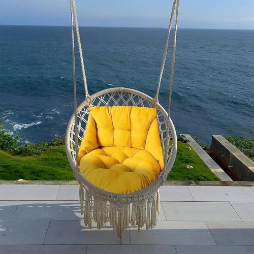 Hammock Chair Cushion, Hanging Basket Egg Chair Cushion Round Seat Thick Nest Back Pillow for Patio Garden Swing Chair Seat Pads (Only Pads) (Yellow) - color: Yellow