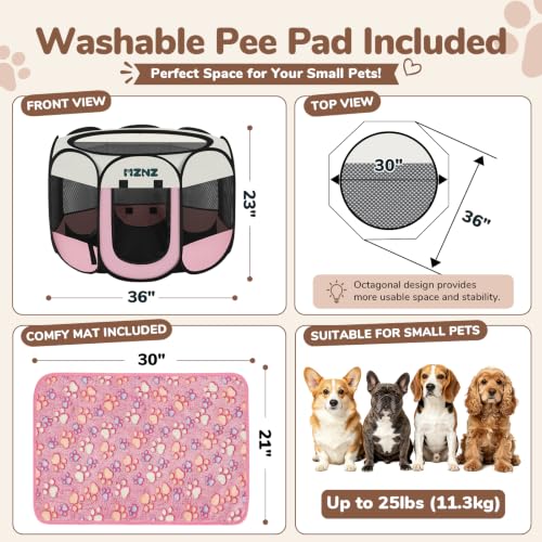Dog Cat Small Animal Puppy Playpen Crate with 2 Blankets, Medium, Pink | Portable Pet Pigs Bunny Cage Enclosure, Pop Up Dogs Cats Tent Kennel with Carrying Case, No Assembly, Camping Use - color: Blanket Pink, size: Medium (30"L x 30"W x 23"H)
