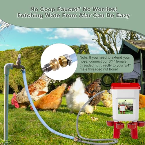 Automatic Chicken Waterer, Float-Controlled Chicken Water Feeder, Large Watering System with 60 Inch Water Hose (One End 3/4''), Poultry Waterer for Duck Quail Turkey Chick (2 Gallons, Red) - color: Red