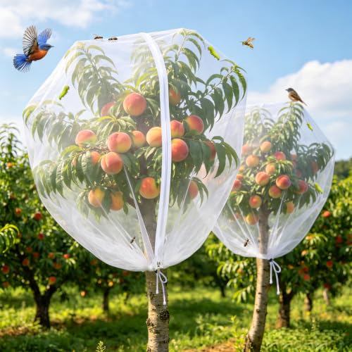 4PCS 4.6Ft × 5.9Ft Fruit Tree Netting with Zipper and Drawstring, 60 Mesh Thickened Garden Bird Netting for Blueberry Bushes, Fruits, Vegetables, Insect Bird Barrier Mesh Protective Cover - size: 4.6Ft × 5.9Ft