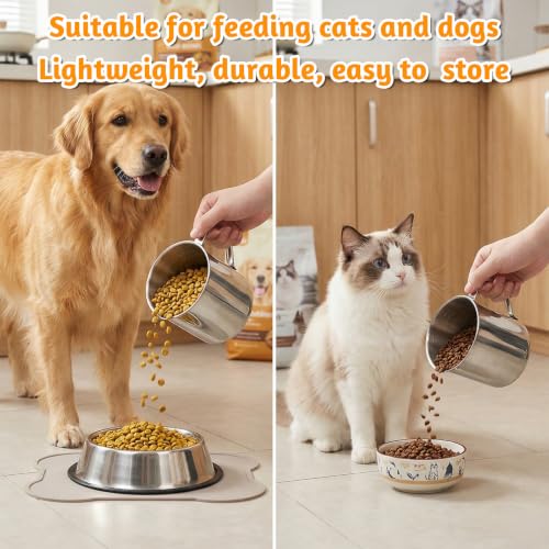 2 PCS Stainless Steel Dog Food Scoop, 1.5 Cup Pet Food Measuring Cup with Easy-Grip Handle, Durable Metal Scooper for Dogs, Cats, Birds, Rabbits for Dry Foods and Treats