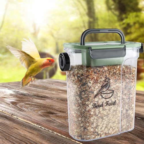 Bird Food Container,Pet Food Storage Bin with Side Pouring Spout and Handle,4lb Bird Seed Storage Container,Airtight BPA Free Portable BirdSeed Storages for Outside Feeders Container Holder