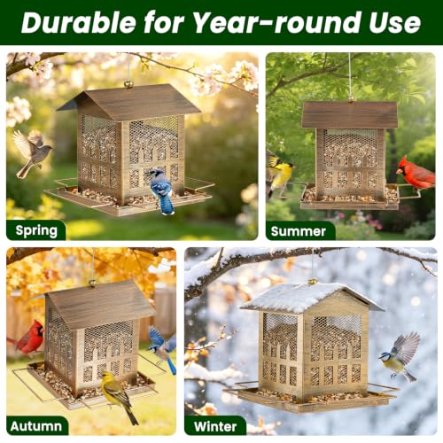 Bird Feeder, Heavy Duty Metal Wild Bird Feeders for Outdoors Hanging - color: Bronze