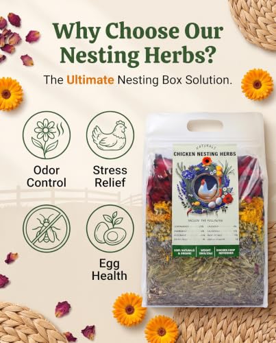 21 Oz Chicken Nesting Herbs, 8 Flowers Premixed Dried Poultry Herb Natural Egg Laying Coop Box Pads Roost House Lime Feed Grit Herbs Bedding Supplies for Chicken Duck Feeder
