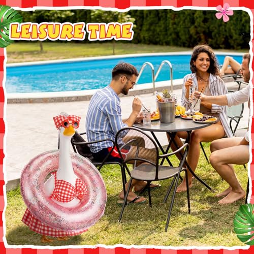 Bikini Porch Goose Outfits with Sunglasses and Swimming Tube for 23" Summer Goose Costume Garden Patio Statue Decor(Red Plaid) - style: Red Plaid