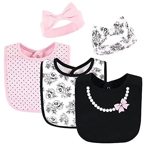 Hudson Baby Unisex Baby Cotton Bib and Headband Set - color: Toile, size: One Size