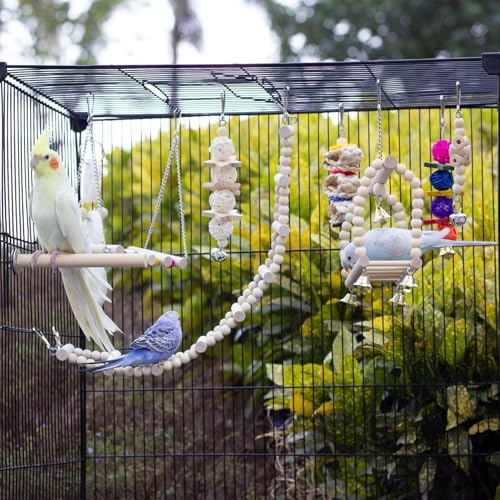 Bird Parrot Swing Toys Chewing Standing Hanging Perch Hammock Climbing Ladder for Cockatiel Parakeet