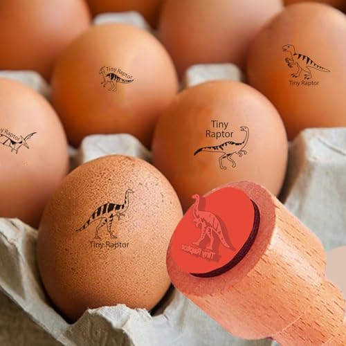 AHANDMAKER 5 Styles Cute Tiny Raptor Stamp Dinosaur Wooden Egg Stamps Decorative Label Stamps for Card Making Planner Decal Egg Famers and Owners, Farm Supplies(No Ink Include) - style: Dinosaur