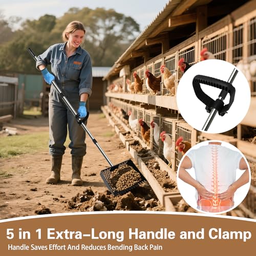 12-Inch Heavy Duty Chicken Poop Scooper & Rake 2-in-1 with 36-77" Adjustable Stainless Steel Handle Ergonomic Metal Sifting Shovel for Chicken Coop, Goat Stall,Animals House Cleaning - color: 12inch