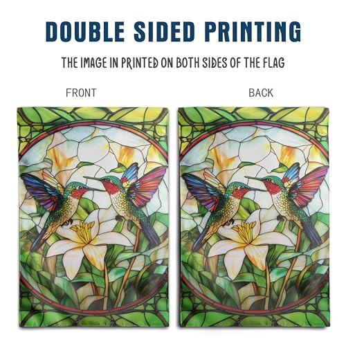 Stained Glass Hummingbird House Flag 28x40 Double Sided Large Decorative Flags For Outside Spring Floral Garden Flag Summer Flower Yard Flags for Lawn Porch Patio Decor - color: floralhummingbird