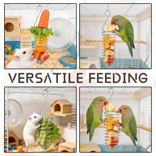 2 Pack Hanging Millet Holder for Bird Cage, Stainless Steel Parakeet Treat Spray Feeder with 2 Cleaning Tools, Bird Cage Fruit Vegetable Holder for Parrot Cockatiel Conure Parakeet African
