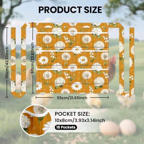 CUTHOLLOW Egg Collecting Apron for Adlut, Housewife, 18 Deep Pockets Hen Egg Gathering Holding Apron with Elastic Closures - style: Wildflowers and Daisies With Dandelions