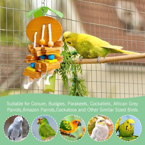 Hamiledyi Natural Wood Block Bird Cage Toys Parrot Chewing Toy Orange&Apple& Banana&Grapes Shaped Hanging Foraging Toy for Small&Medium Birds Parakeets Cockatiels,4pcs - style: A