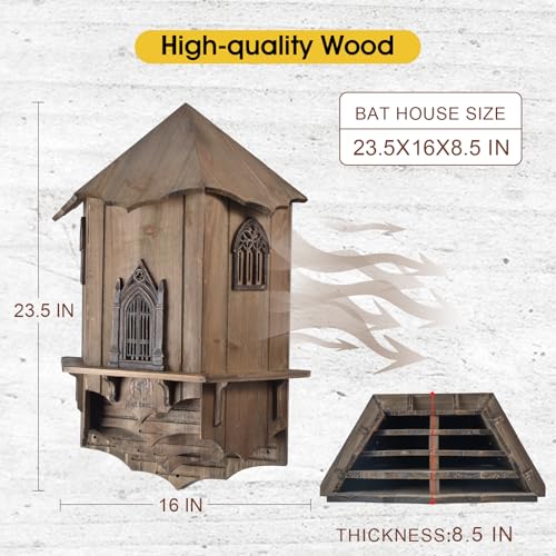 VIREESR Large Bat House for Outdoors,4-Chamber Castle Bat Box,200-Capacity | Cedar Wooden Bat House, Bat Boxes for Outside for Tree, 4 Chamber Design to Attract Bats, Weather-Resistant, Brown - size: XL Brown