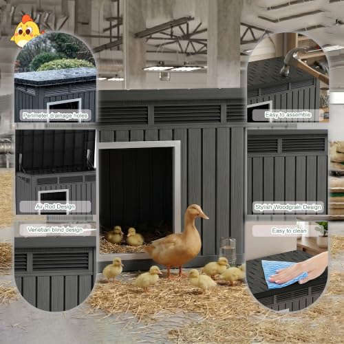 Duck Coop with Hydraulic Air Rod, Resin Duck House, Black | Chicken Coop with Elevated Floor and Air Vents, Weatherproof Openable Roof, For Chicken, Ducks, Rabbits - color: Classic Black, size: 32.2"L x 25.1"W x 24.1"H