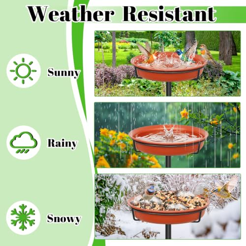 39In Freestanding Birdbaths Bowl Outdoor, Standing Garden Bird Bath Bird Feeder Bowl with Metal Stake, Detachable Decoration Spa Birdfeeder for Garden Patio Yard Lawn, 4 Spiky Feet (B) - color: Brown