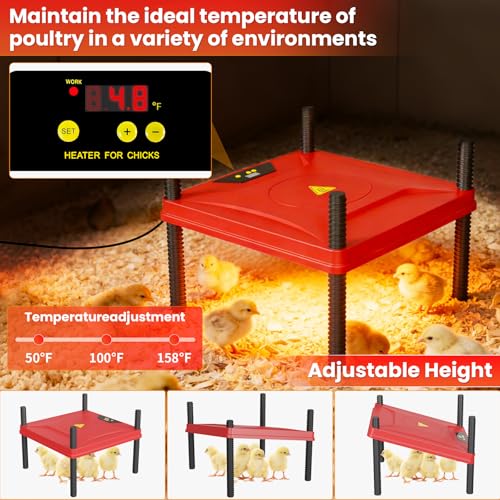 Brooder Box for Chicks, 8-in-1 Chick Heat Plate Starter Kit, Baby Chicken Brooder Pen with Feeder, Waterer, Perch & Bedding, Indoor Poultry Setup (Red)