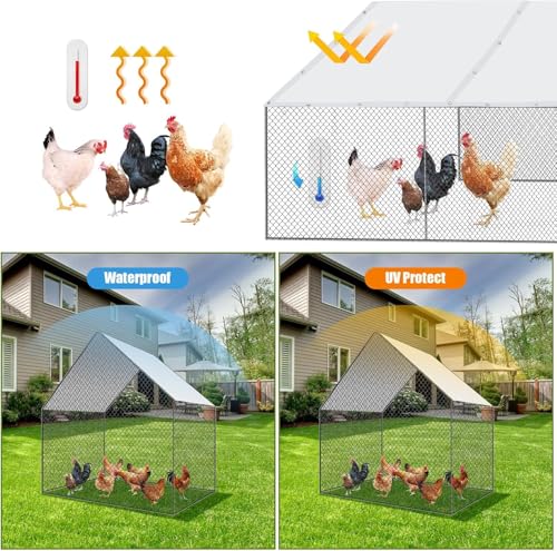 2 Pack Chicken Coop Cover Waterproof, 14.5 * 6.3 FT Chicken Run Cover Coop Tarp with 80 Heavy Duty Zip Ties, Large Chicken Coop, Duck Coop Tarp Replacement,White (Top Cover Only, Frame Not Included) - size: 14.5x6.3 FT